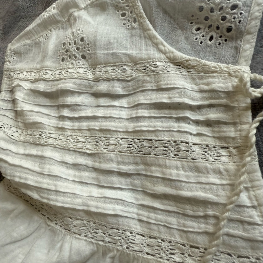 Lucky Brand Schiffley notch neck top Hippie vintage vibes cotton tassel - Picture 10 of 13